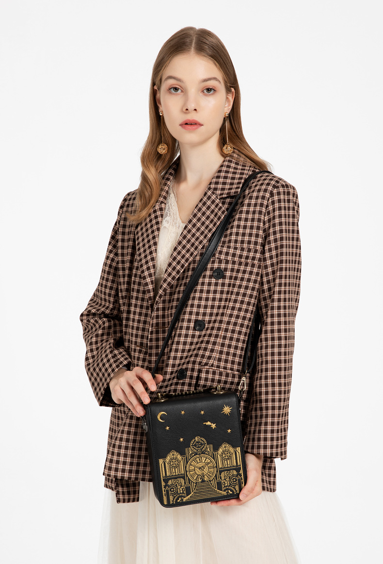 Single Shoulder Strap Strap Type Women's Medium Pu Leather Clock Vintage Style Square Zipper Handbag