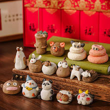 禅意文创茶宠小摆件陶瓷线香插创意茶道粑粑兔子动物生肖小猪定制