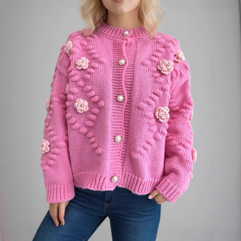 Amazon's New Autumn and Winter Casual Patchwork Floral Sweater Round Neck Chic Fairy Style Fashionable Cardigan Jacket