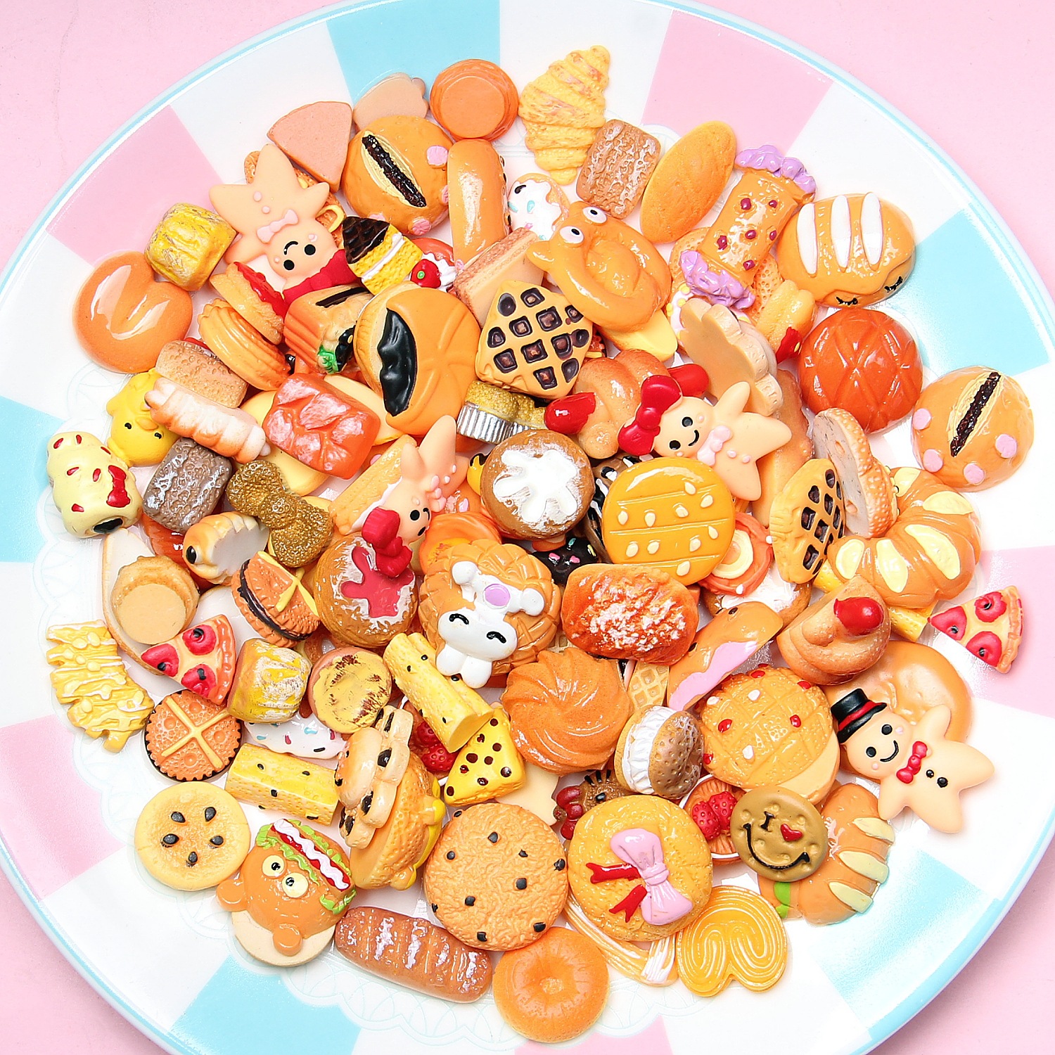 Resina color del arco iris suerte bolsa donut comida mixta y jugar suerte bolsa DIY horquilla tocado de los Niños Accesorios crema pegamento