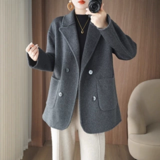 时尚女羊毛双面呢羊毛大衣女秋冬新款短款上衣小个子时尚洋气毛呢