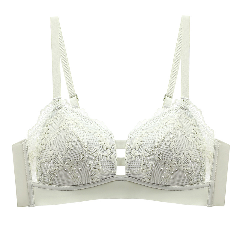 Encaje de las mujeres delgada transpirable agujero taza grande pecho y pequeño sujetador sin anillo de acero empuja hacia arriba la ropa interior del sujetador