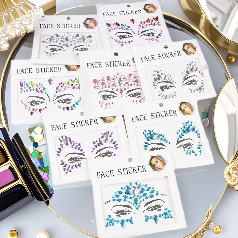 Детские наклейки для лица с акриловыми стразами, экологически чистые наклейки для лица из смолы с эффектом страз, наклейки для бровей с кристаллами и стразами