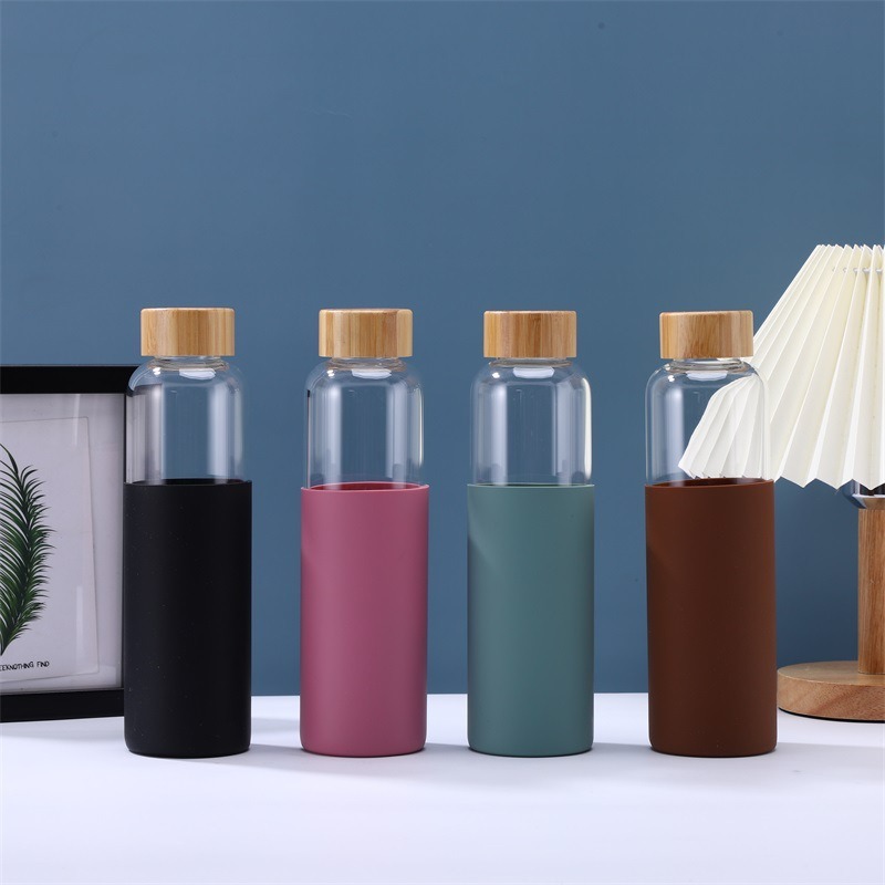 竹盖玻璃杯防烫硅胶套高硼硅玻璃水杯耐高温大口户外便携提手杯