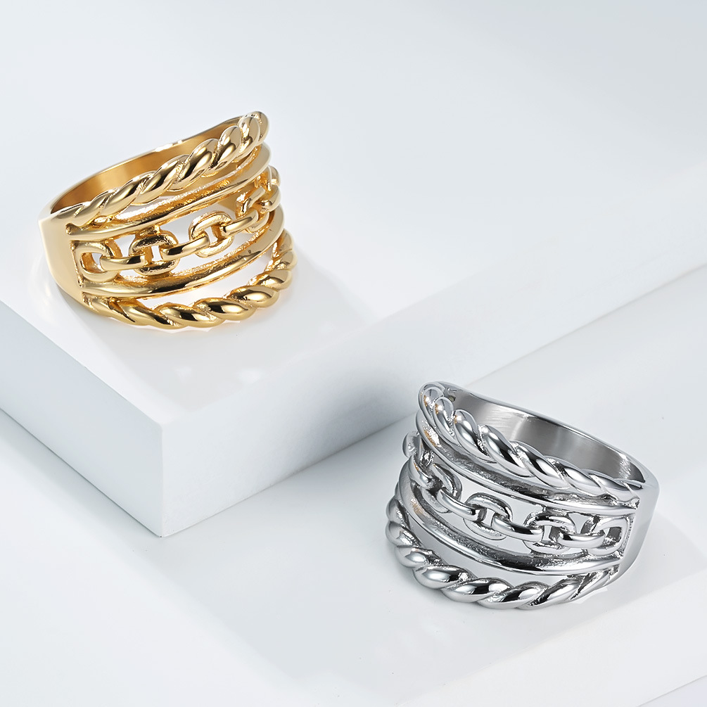 Titanium Steel Braided Chain Ring Unisex European American Style_voghion.com