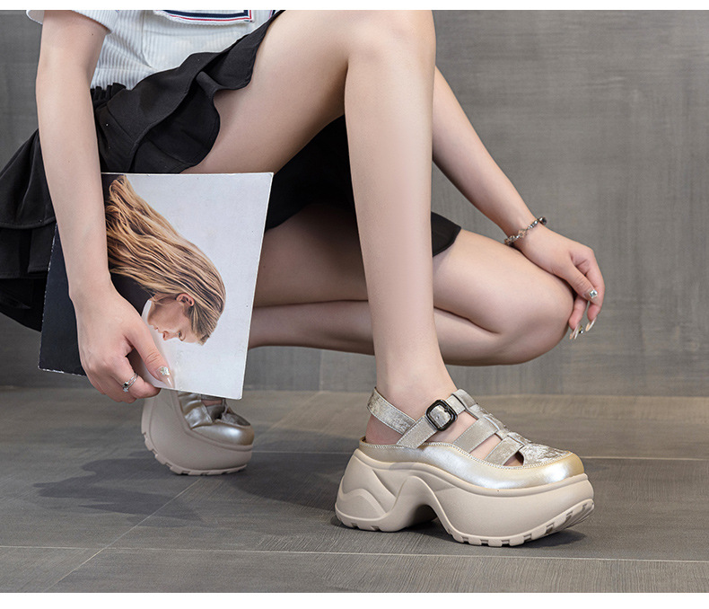Sandal nữ đế dày phong cách La Mã gót thô cao 6 cm, hở mũi thoáng khí — M2905 màu be, M2905 màu đen, M2905 màu bạc chi tiết 25