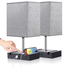 厂家直销亚马逊简约北欧简约麻布手机支架usb触摸调光床头卧室灯