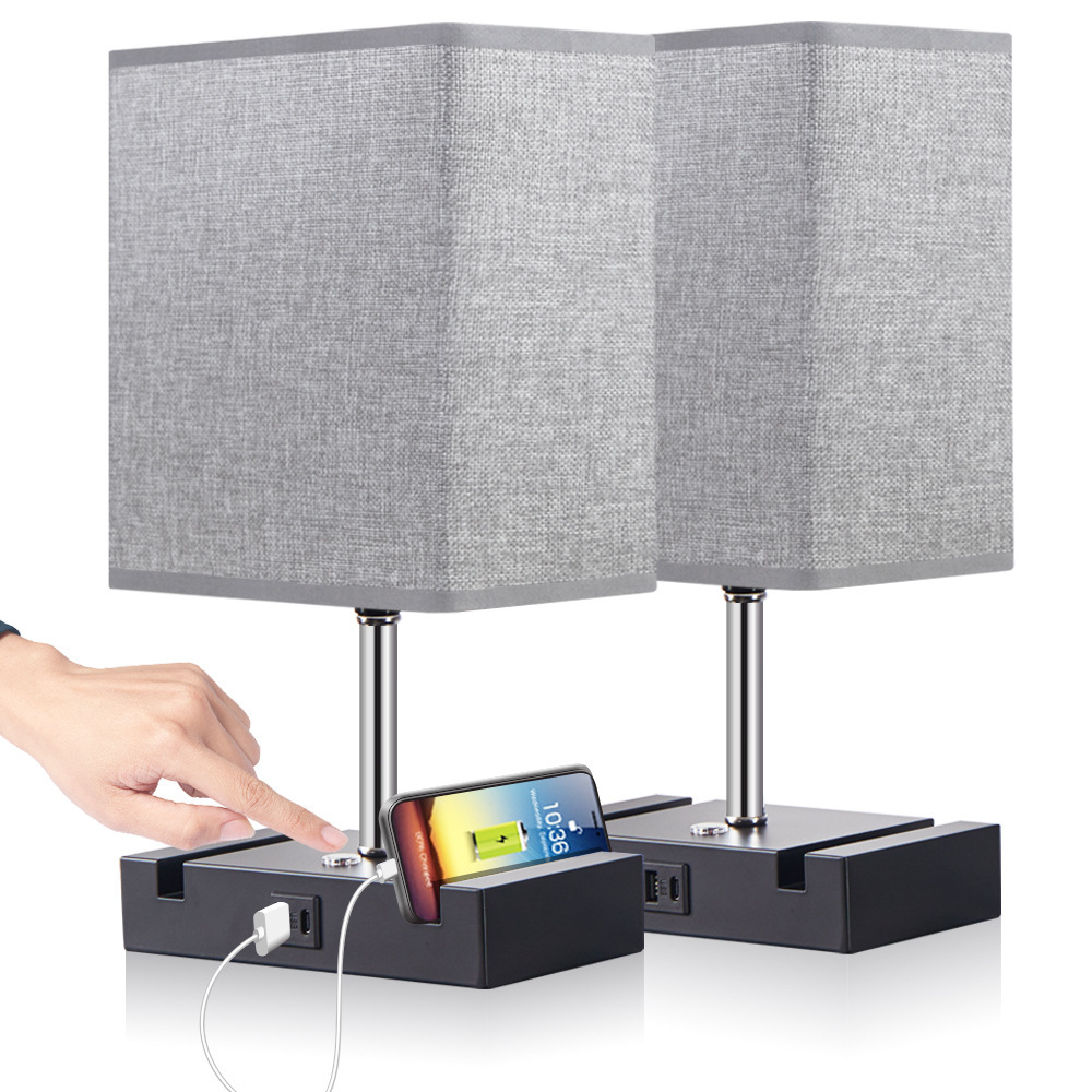 厂家直销亚马逊简约北欧简约麻布手机支架usb触摸调光床头卧室灯