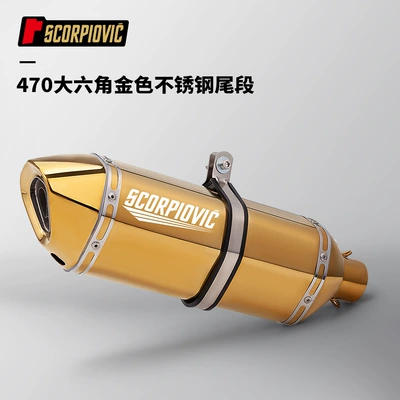 Motorcycle imitation race street Motorcycle exhaust pipe - 470-large-hexagonal-gold-stainless-steel-tail-section