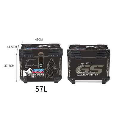 Large Capacity Stainless Steel Motorcycle Trunk, Large Waterproof Electric Scooter Trunk, Universal 57L Aluminum Alloy Trunk (Motorcycle trunk) - 57l-stainless-steel-alloy-lock-sticker-phantom-black