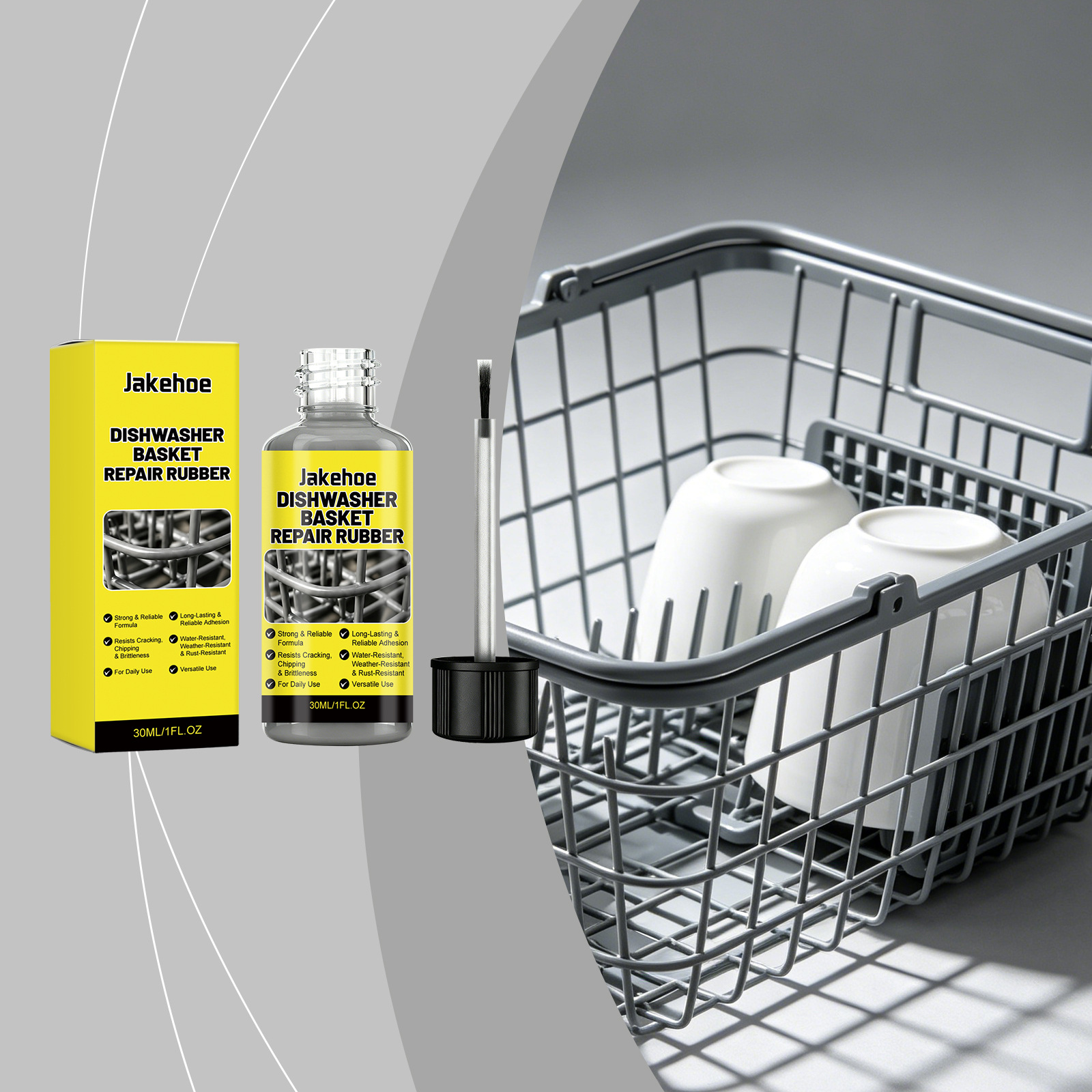 Jakehoe Dishwasher Basket Repair Rubber Adhesive for Plastic Baskets, Traceless, Rust-Proof, Waterproof, Strong and Convenient Repair Glue