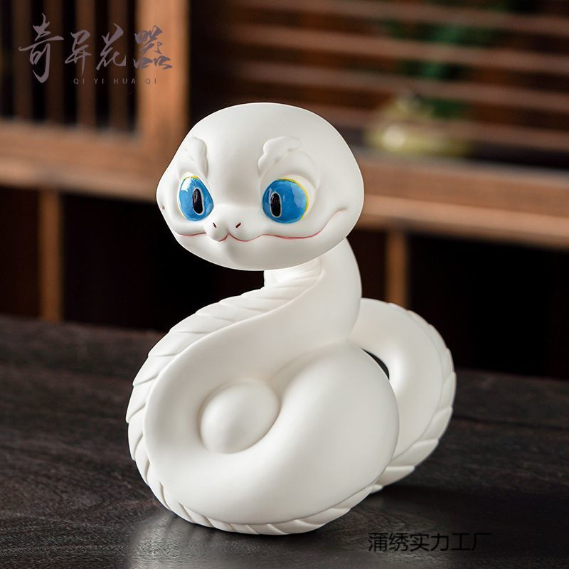 뱀의 창조적 인 세라믹 조디악 년 동물 장식 마스코트 허리 허리 연구 책상 거실 장식 선물
