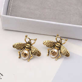 古家/G家珍珠复古小蜜蜂耳钉合金材质高级感欧美跨境时尚耳饰品