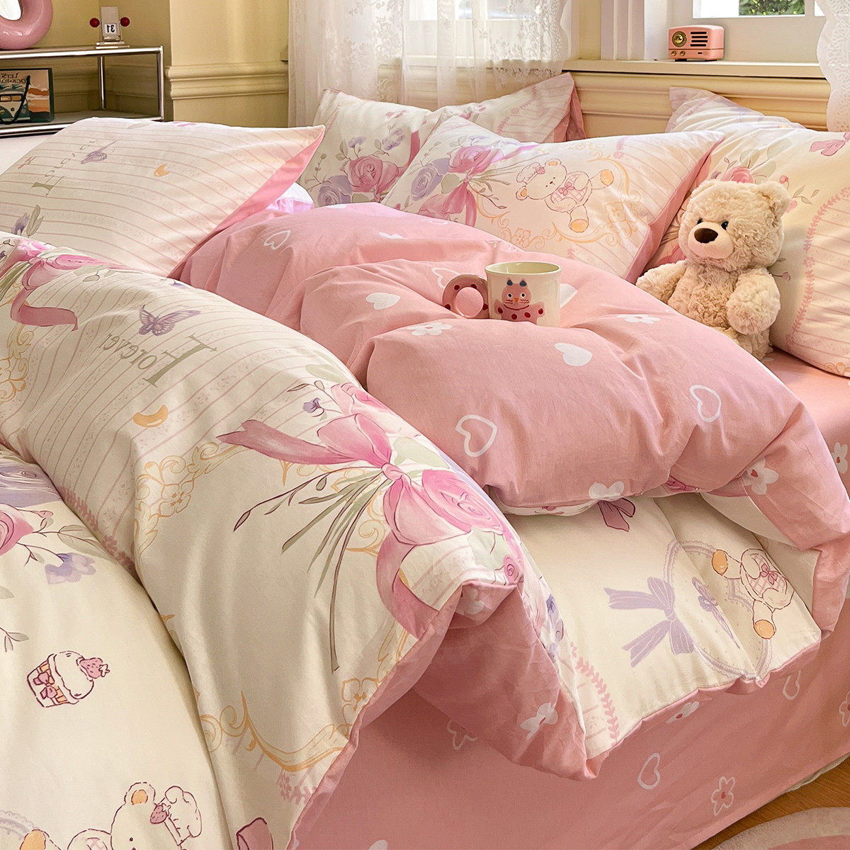 Juego de cama de algodón fresco de cuatro piezas de algodón 2025 nueva sábana cubierta de edredón dormitorio individual juego de tres piezas