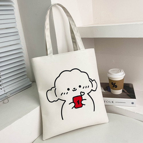  New Canvas Large Capacity Handbag Women's Bag Fresh Tote Bag Cartoon Cute Student Tutorial Shoulder Bag