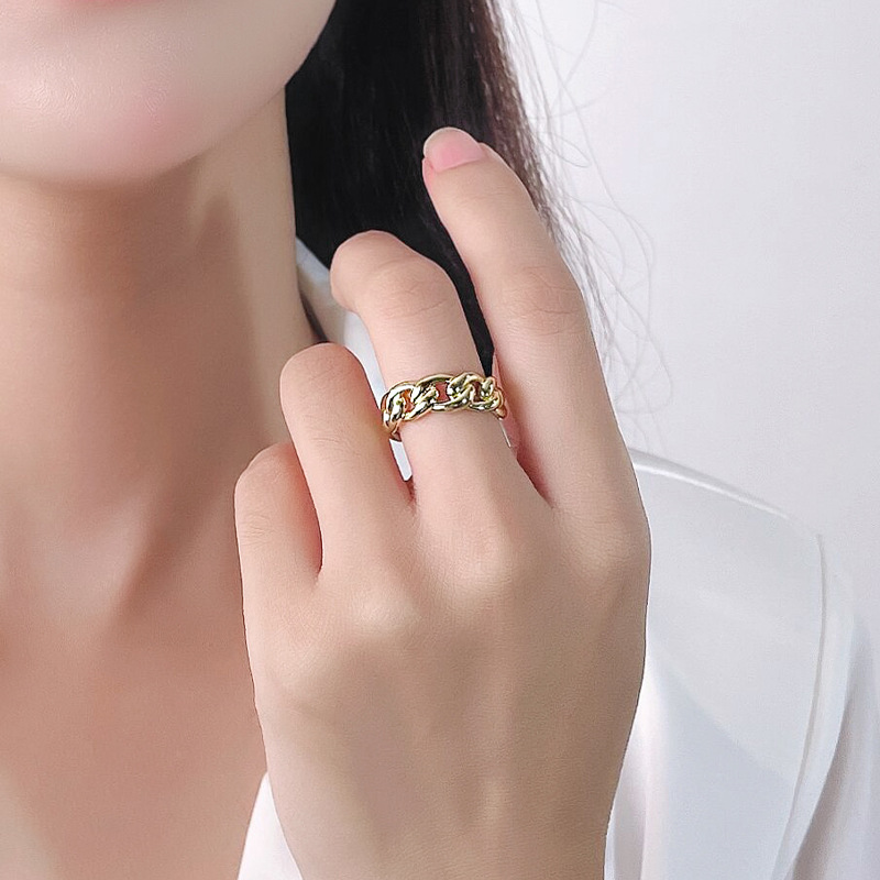 925 Sterling Silver For Women, Niche Design, Simple Cuban Chain, Personalized Adjustable Open Ring_voghion.com