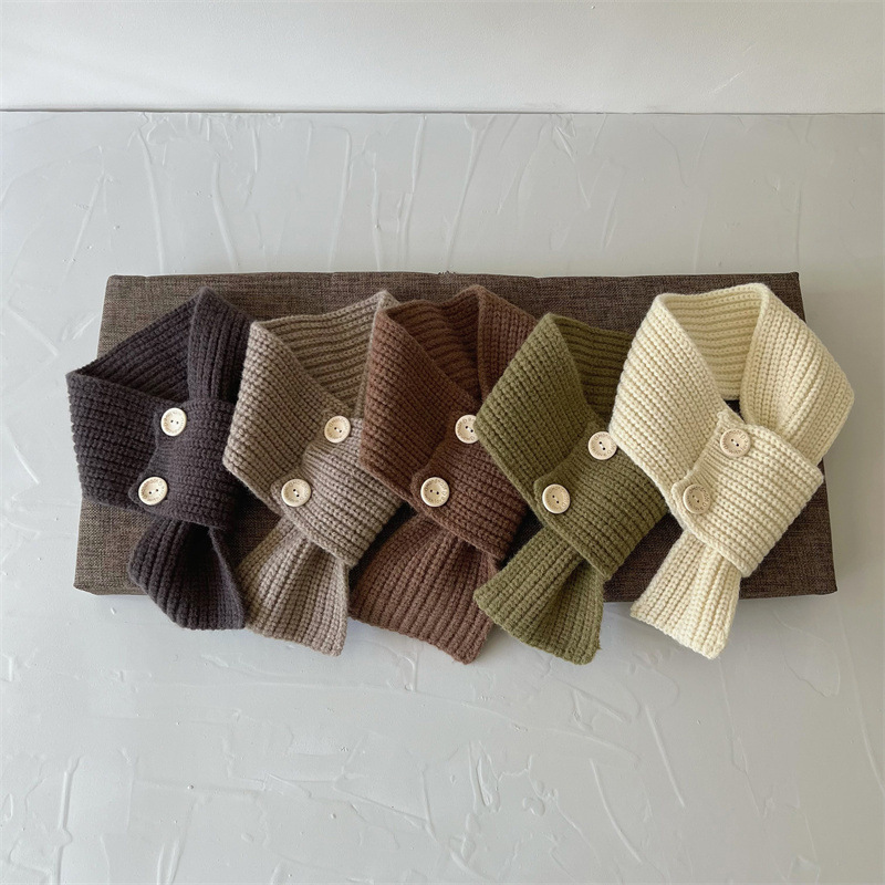 Children's scarf Winter fashion Instagram knitted button baby bib for boys and girls_voghion.com