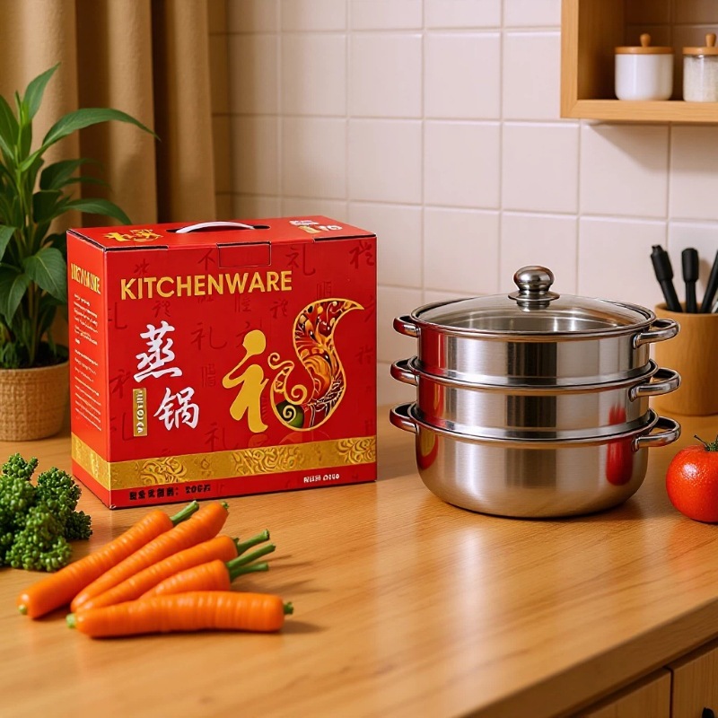 Stainless Steel Double-Layer Soup Steamer Large Capacity Multi-Functional Multi-Layer Three-Layer Steamer Hot Pot Household Soup Pot 28cm Dropshipping
