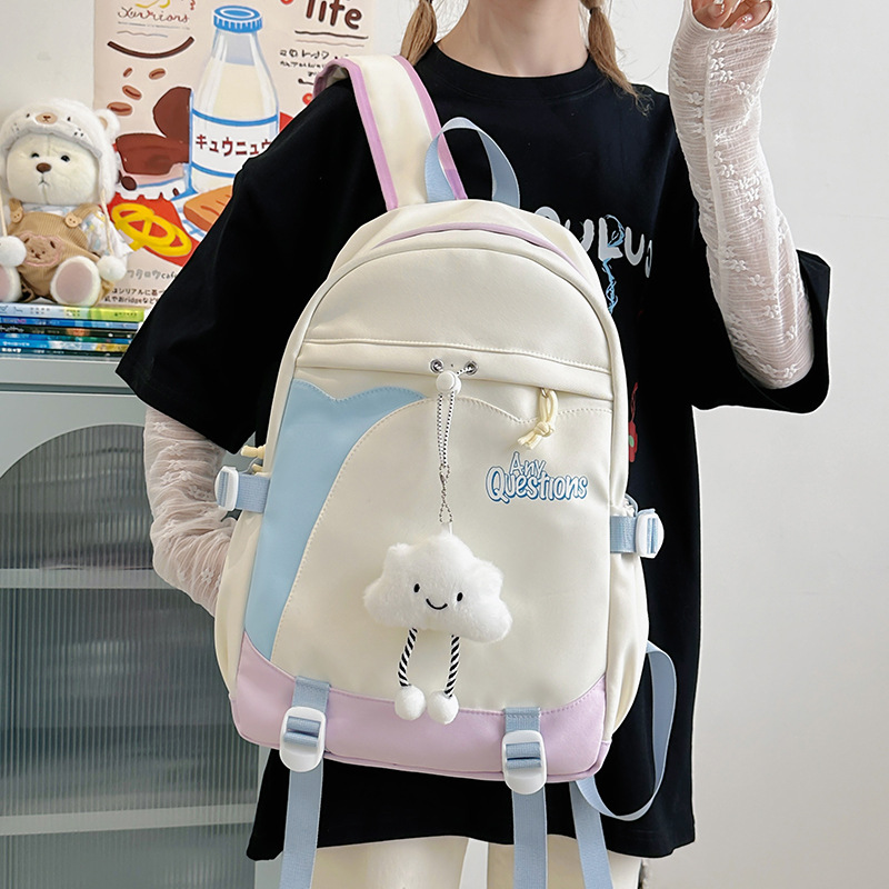 Lightweight Color Block Backpack For School & College - Spacious & Stylish Unisex Bookbag With Cushioned Straps, Multiple Pockets_voghion.com