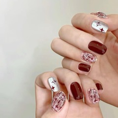 酒紅小香風穿戴甲貼片氣質顯白貴氣美甲貼片溫柔千金毛呢感指甲貼
