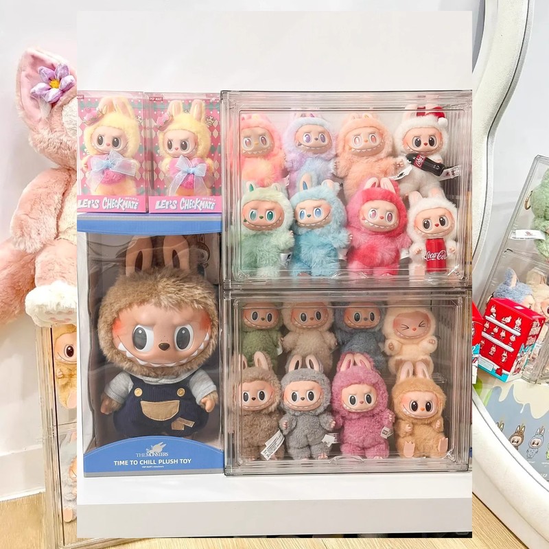 labubu三代展示盒盲盒收纳展示架拉布布坐坐派对马卡龙透明收纳盒|undefined