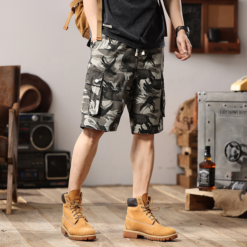 Wholesale Plus-Size Men's Clothing Elastic Waist Multi-Pocket Casual Pants Men's Loose Straight-Leg Pants Camouflage Outdoor Five-Point Shorts Men