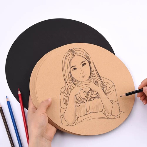 Factory direct sale 250g round kraft paper white cardboard black cardboard sketch painting paper colored lead painting