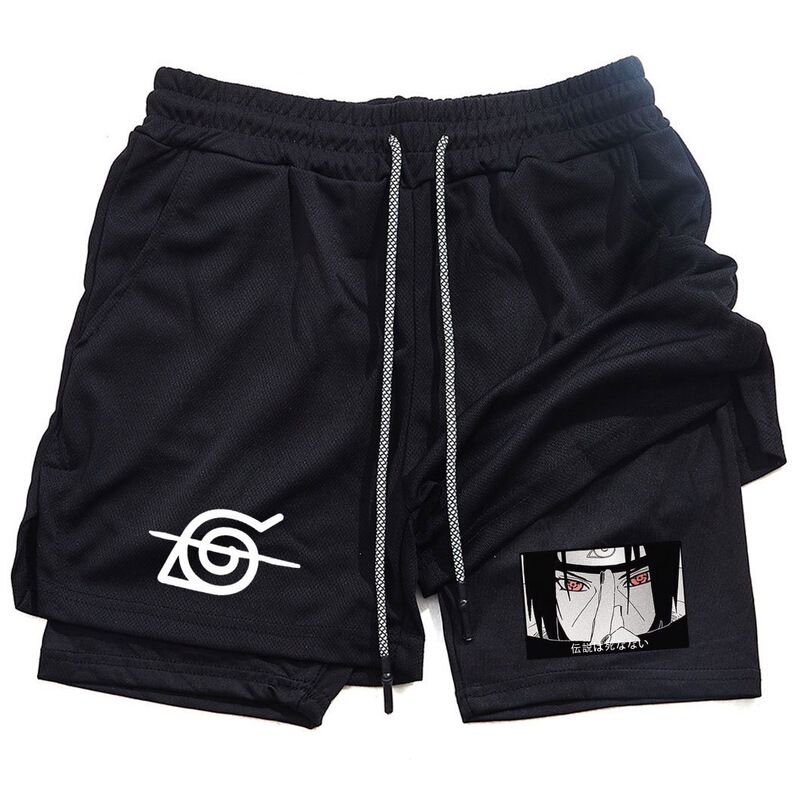Beach shorts, cartoon anime Naruto print, athletic shorts, elastic and breathable, double-layered, five-point shorts Beach shorts, cartoon anime Naruto print, athletic shorts, elastic and breathable, double-layered, five-point shorts