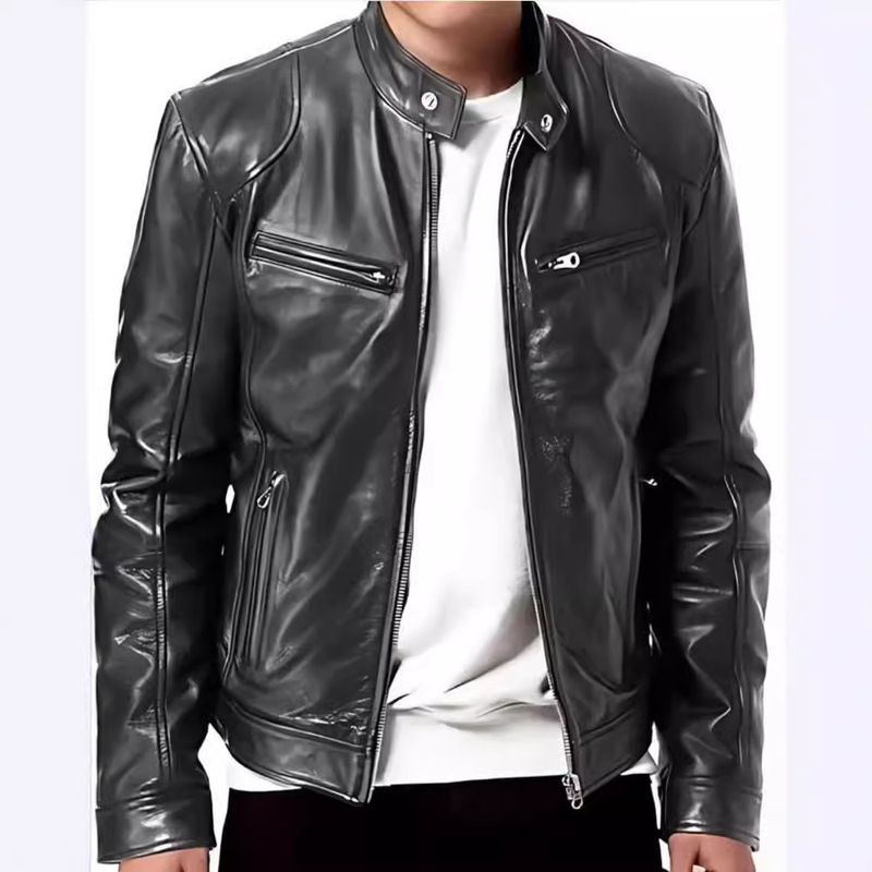 Foreign Trade Amazon European and American Men's Motorcycle Leather Jacket Men's Youth Stand-Up Collar Punk Leather Jacket Men's Coat Foreign Trade Amazon European and American Men's Motorcycle Leather Jacket Men's Youth Stand-Up Collar Punk Leather Jacket Men's Coat