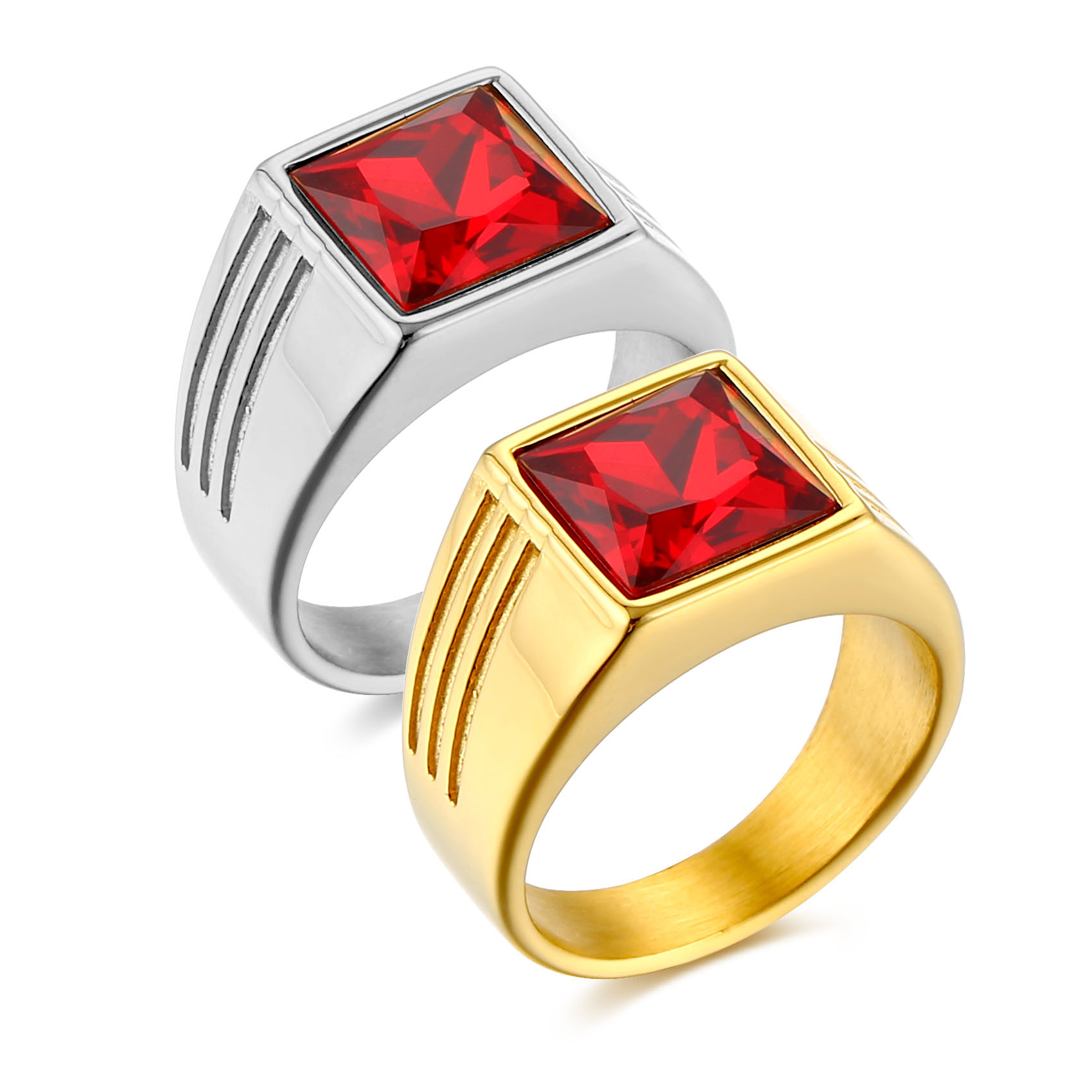 12g Weight 18K Gold Plated Plating Material Hip-Hop Simple Style Square Titanium Steel Plating Inlay Gem 18K Gold Plated Men's Rings