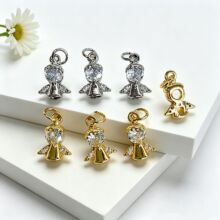 小巧时尚铜镀18k保色小天使吊坠手链项链耳环挂件手工DIY饰品配件