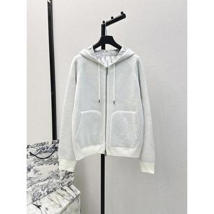 High-End White Single-Sided Cashmere Jacket for Women, 2025 Autumn and Winter New Fashion Versatile Letter Cardigan Hooded Sweatshirt