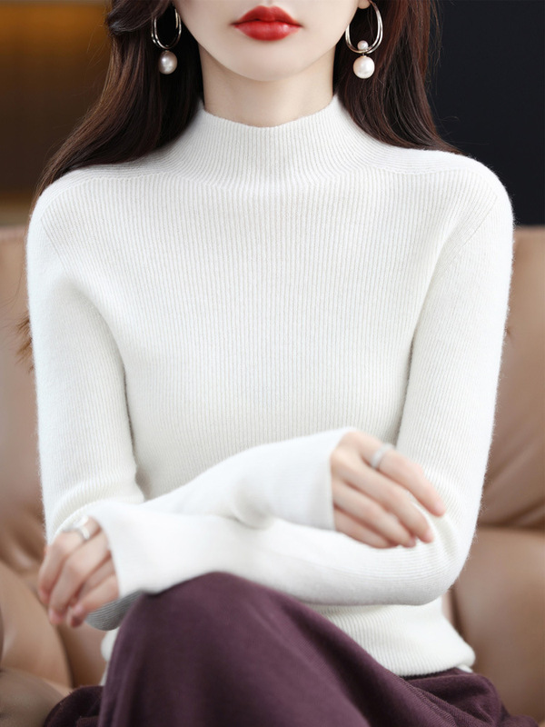 Cross-border women's seamless knit sweater, half-high collar, thickened for autumn and winter, slim-fit, solid color, pullover Cross-border women's seamless knit sweater, half-high collar, thickened for autumn and winter, slim-fit, solid color, pullover