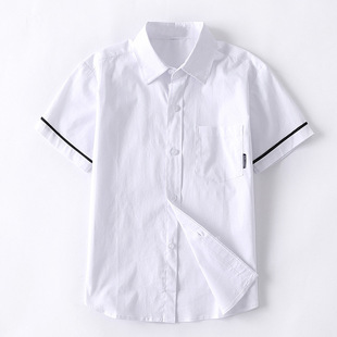 Summer Boy's thin short-sleeved shirt Primary School school uniform inch cuff blue stripe medium and large children's cotton white shirt