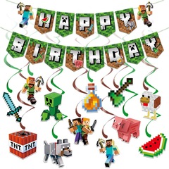 新しい Minecraft 誕生日パーティー装飾バナーゲームテーマピクセルバトル誕生日装飾スパイラルペンダント