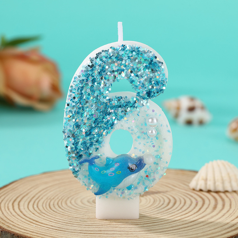 海豚戏珠海洋系列数字蜡烛 手工DIY创意生日蛋糕氛围装饰蜡烛批发|undefined
