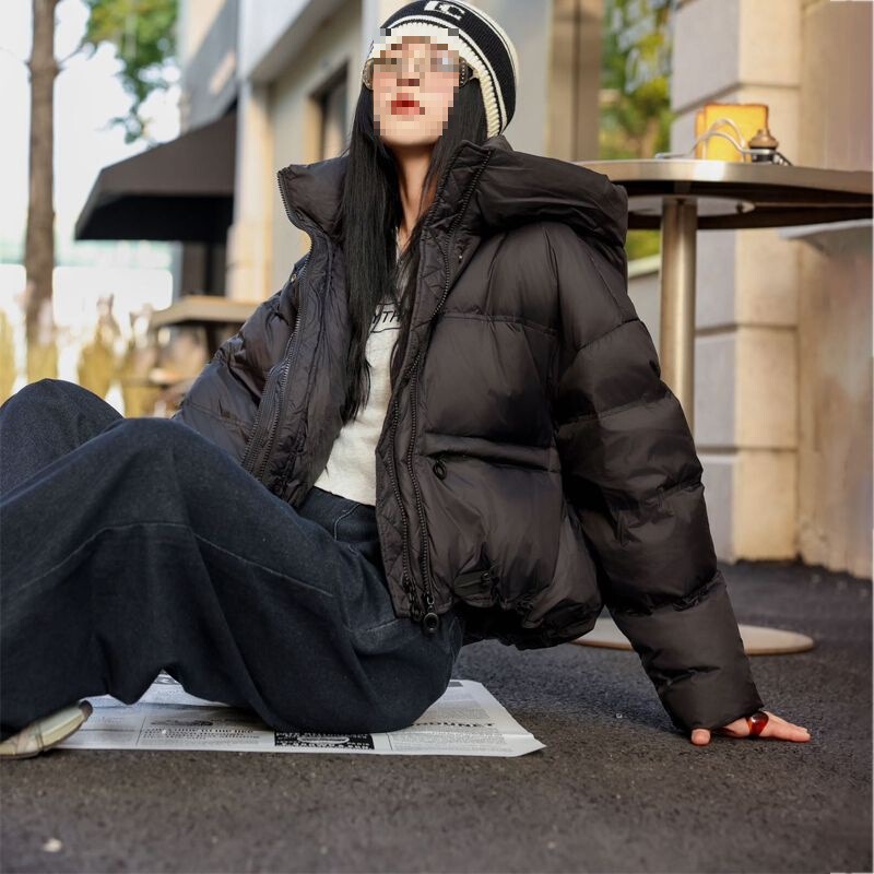 White Duck down Jacket Women's Winter Chocolate Color Hooded Small Bread Jacket