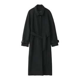 2025新款黑色立领暗门襟羊毛大衣女秋冬高端简约插肩袖长款外套