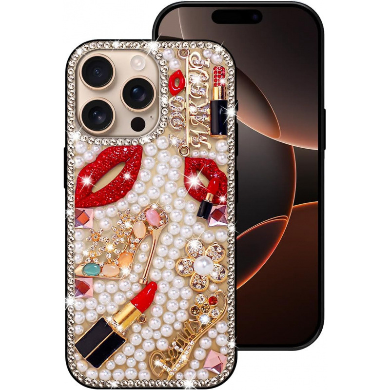 Diamond-Encrusted Case for iPhone 16 Pro Max, Suitable for iPhone 15 with Rhinestones, iPhone 14 with Flowers, iPhone 17 with Lips and Perfume Bottle Design