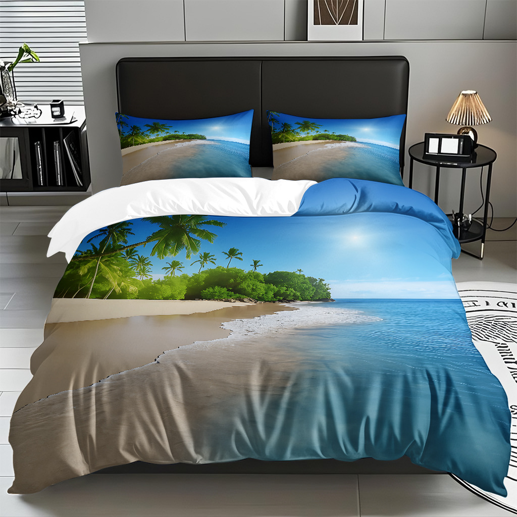 TEMU / JIT transfronterizo textil doméstico mar hermoso paisaje impresión colcha colcha de almohada fuente fábrica para la imagen se puede fijar