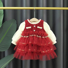 直播供货女宝宝冬季加绒裙子2025新款甜美洋气加厚两件套外贸批发