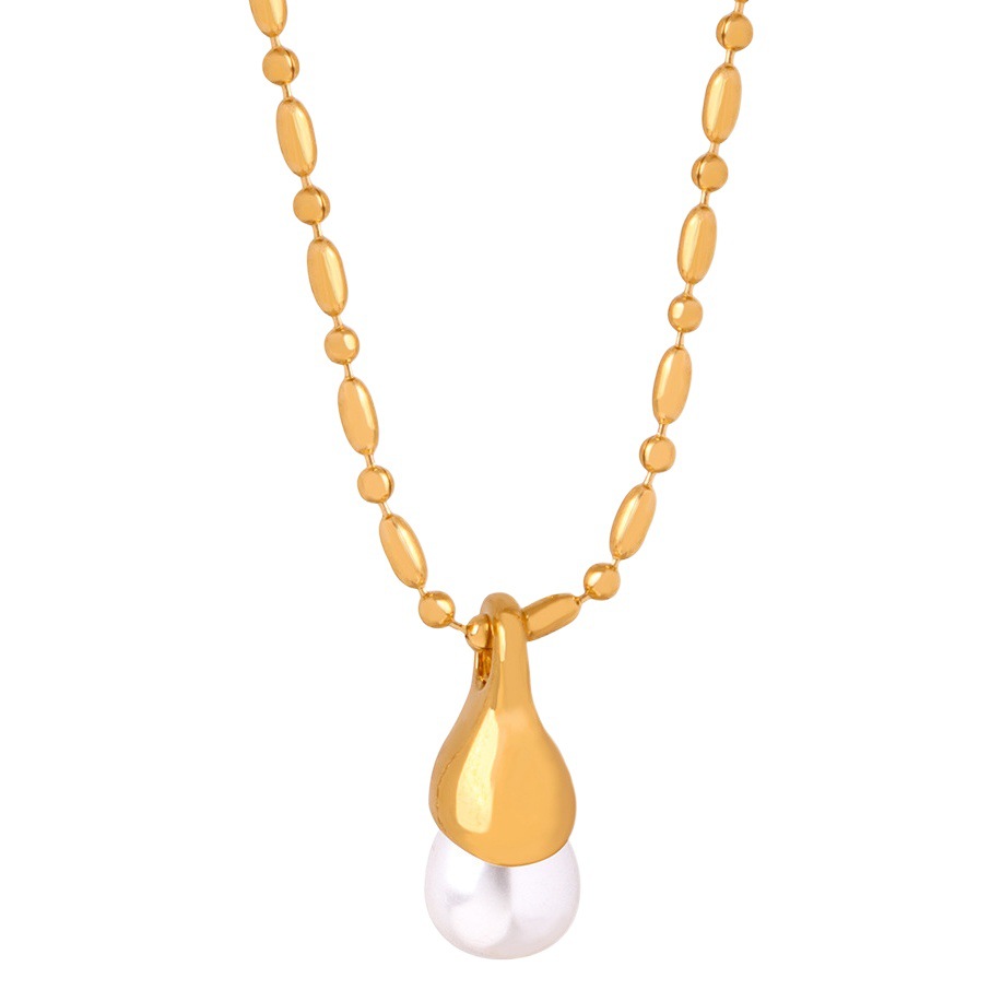 Collar de cadena de cuentas de arroz de lujo de estilo francés collar de cadena de cuentas de titanio de acero 18K colgante de cuentas de Concha de Oro Cadena de clavícula Reina occidental madre todo partido joyería al por mayor