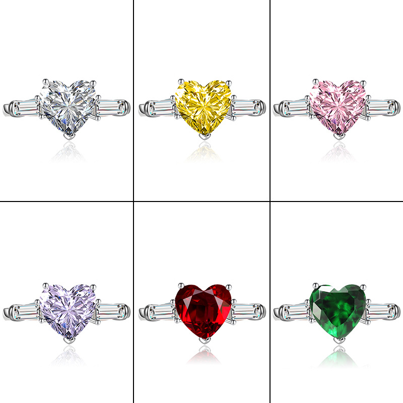 Cross-border European and American fashion pink love ring Princess heart-shaped colored diamond Living Ring women's engagement ring color treasure