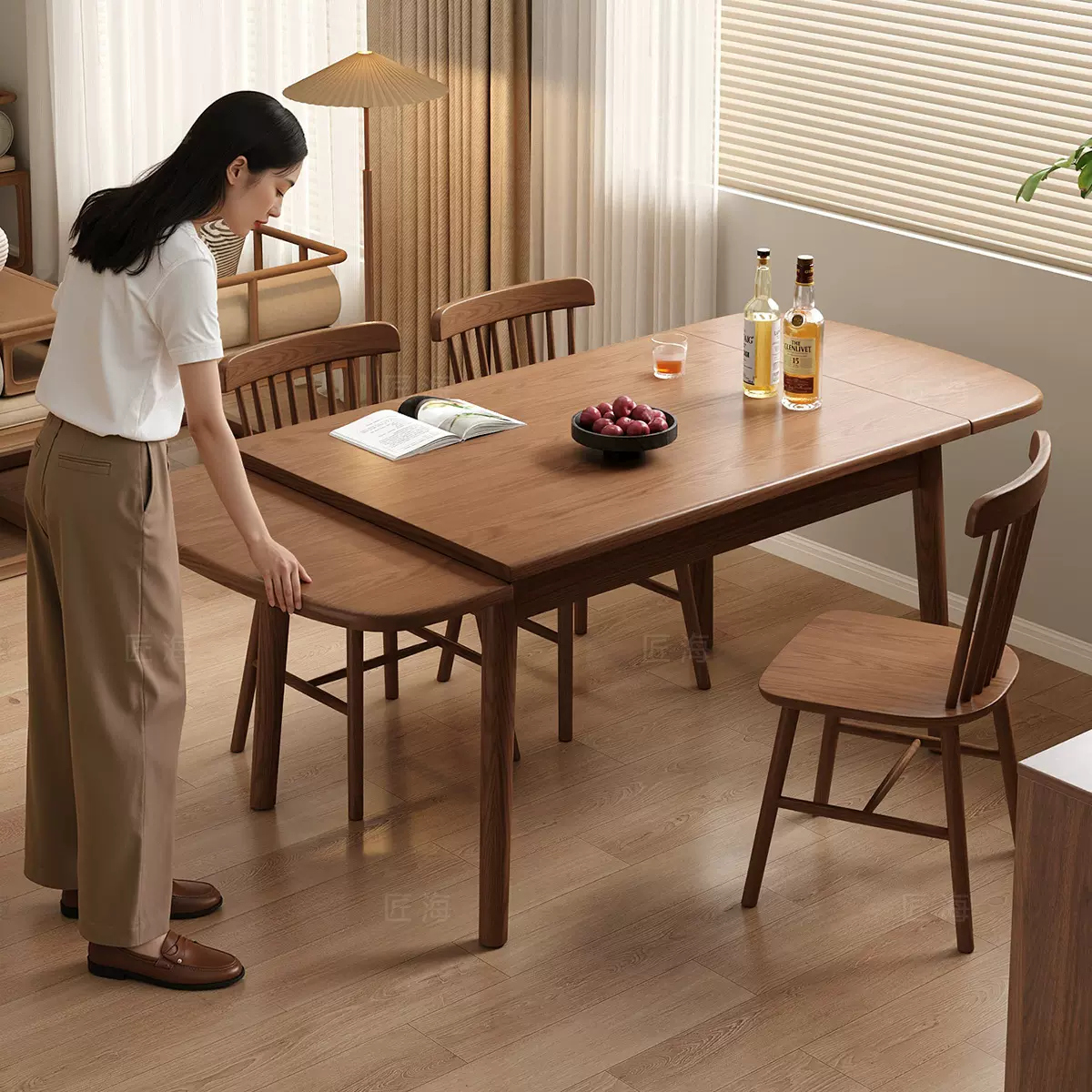 全实木法式伸缩餐桌小户型家用方形桌子长方形折叠餐桌椅组合