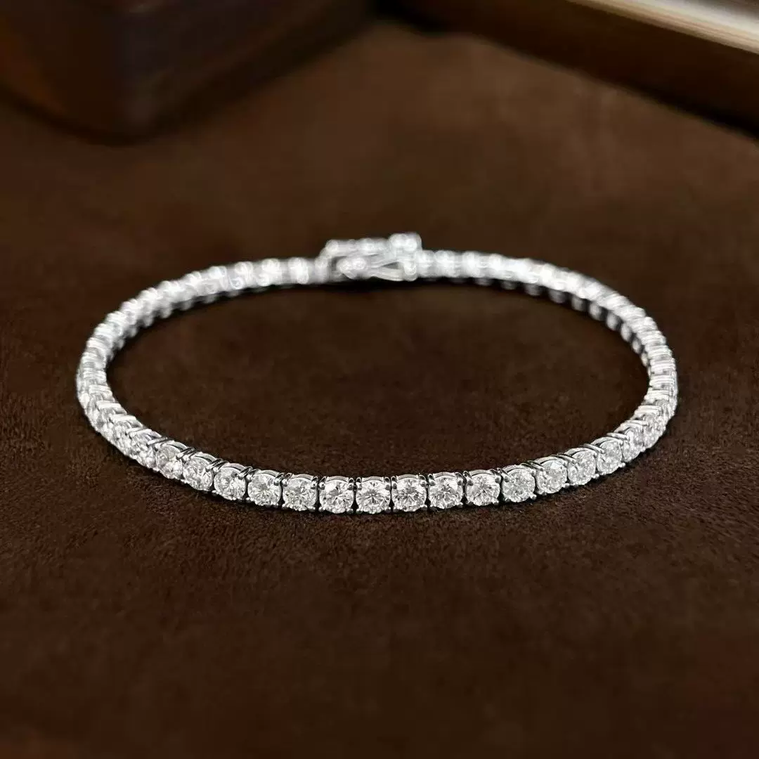 18K金培育钻网球手链经典四爪钻石手链10分20分30分珠宝定制加工