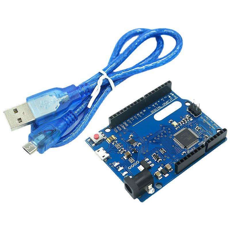 Плата разработки Leonardo R3 atmega32U4, с синим кабелем данных