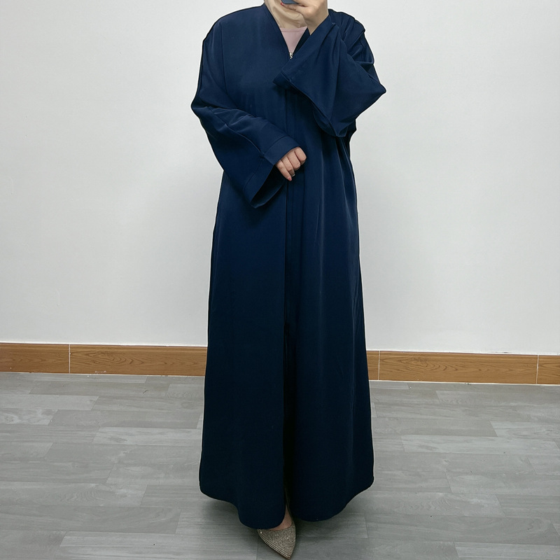 F390 Cross-Border Foreign Trade Middle East Dubai Women's Solid Color Zipper Cardigan Robe In-Stock Fashionable Loose_ecoleips.com