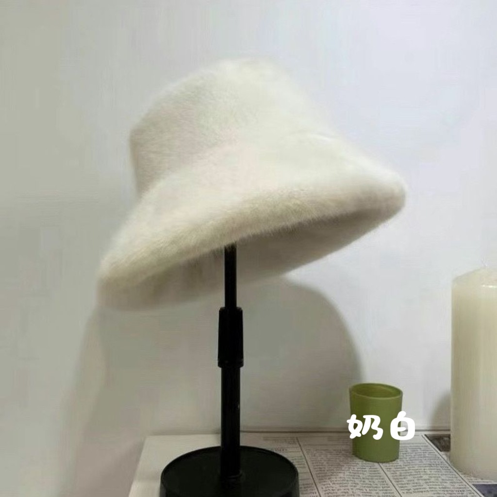 Sombrero de lana para mujeres otoño invierno frío blanco sombrero caliente sombrero noreste sombrero de cuenca sombrero protector de orejas mostrando cara pequeño sombrero de pescador peluche