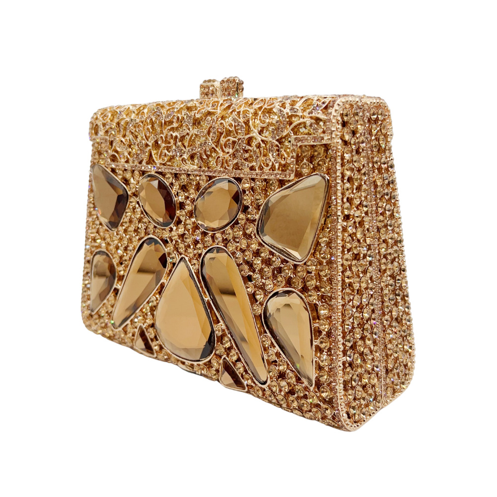 Túi clutch nữ cầm tay đính kim cương thủy tinh dự tiệc phong cách Âu Mỹ — Màu vàng
