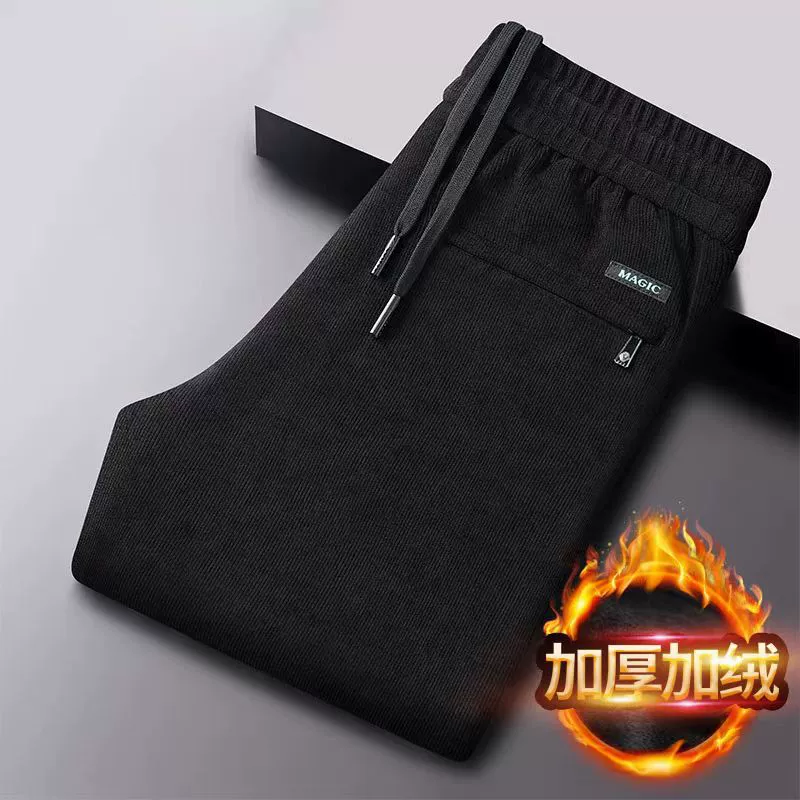 Высококачественные вельветовые утепленные брюки на флисовой подкладке, мужская верхняя одежда, эластичные вельветовые мужские брюки, повседневные брюки с эластичным поясом, прямые брюки